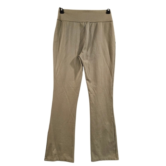 The Drop Women's SZ L High Rise Flare Leggings Sexy Split Hem Army Green Pants - Picture 3 of 14